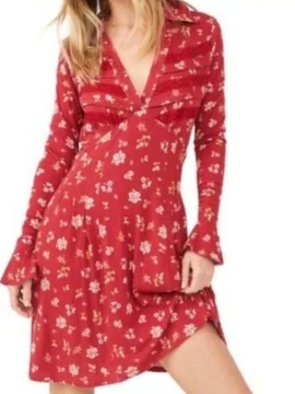 Free People Good Days Mini Dress in Pop Combo Size XS red floral V-neck New